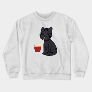 Kawaii Black Cat Eating Ramen, Cat Lover Crewneck Sweatshirt